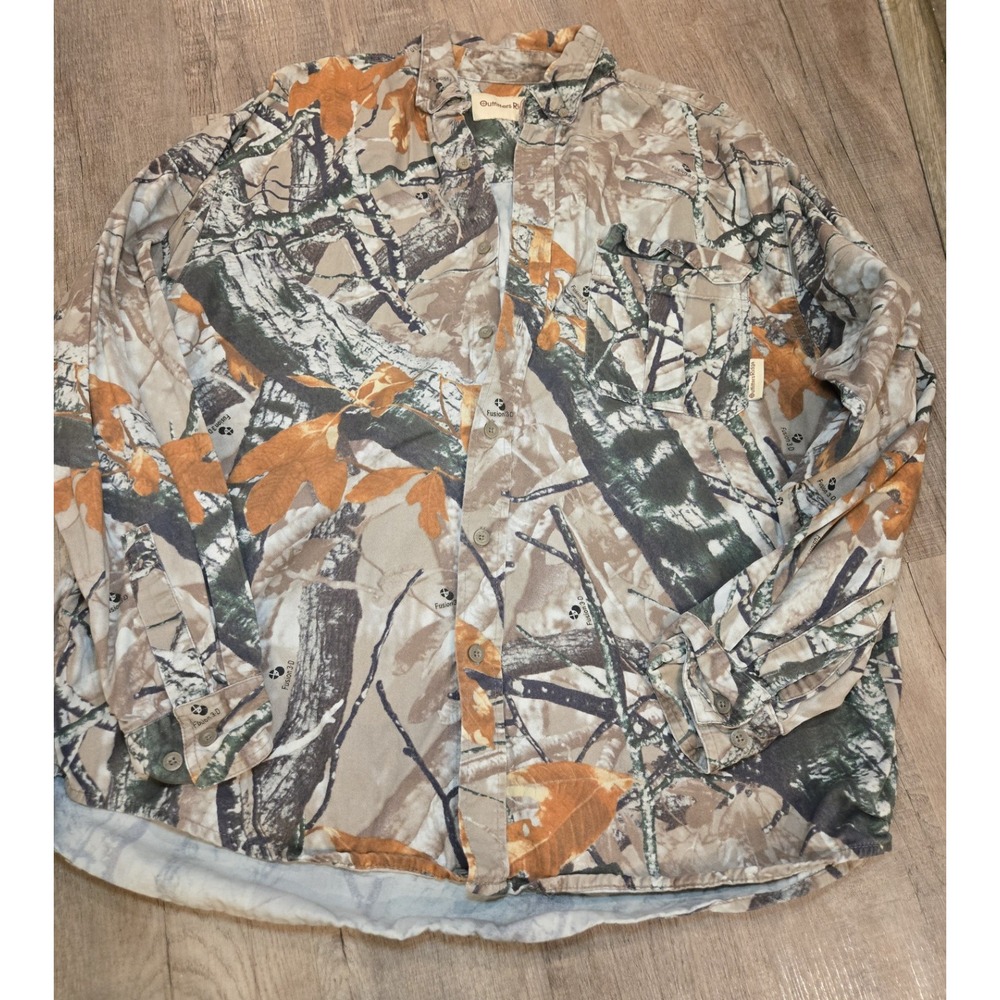 Outfitters Ridge Camo Shirt Men's XL Hunting Camouflage Long‎ Sleeve 3-D Fusion
